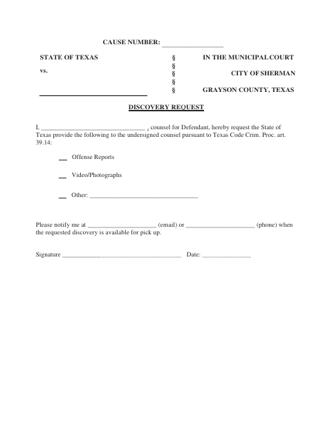 First page of the Discovery Request