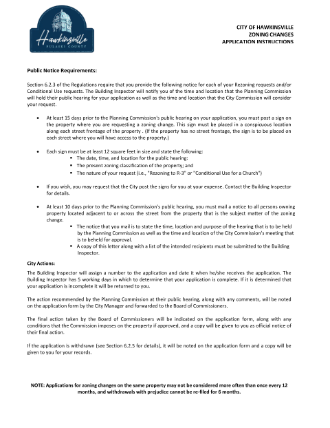 First page of the City Zoning Change Application