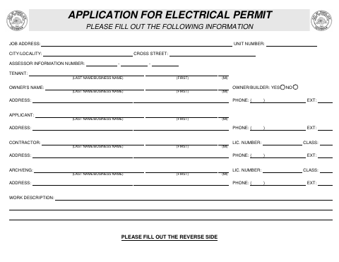 First page of the Application for Electrical Permit