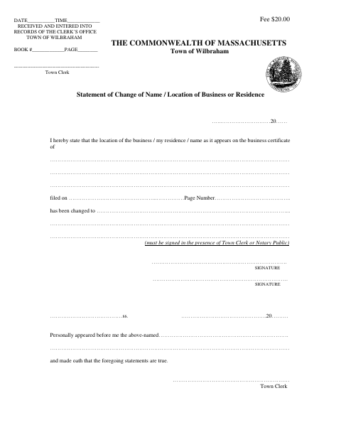 First page of the Statement of Change of Name or Location of Business or Residence