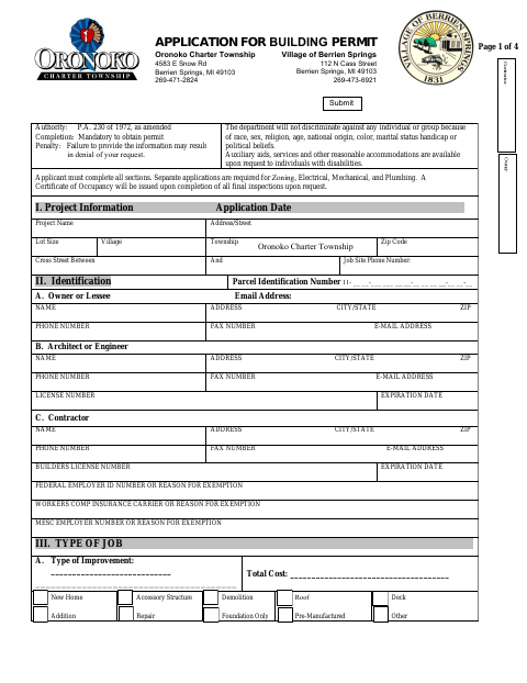 First page of the Building Permit Application