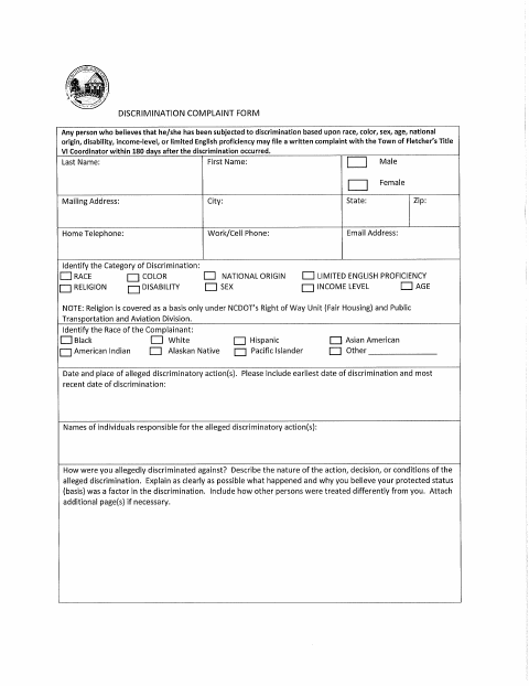 First page of the Discrimination Complaint Form