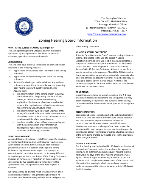 First page of the Zoning Hearing Application