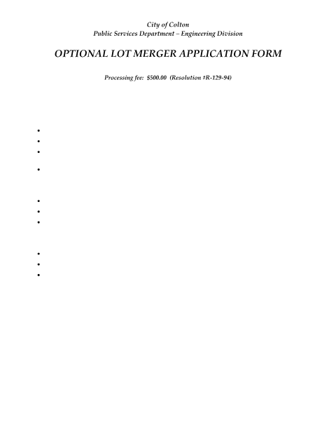 First page of the Optional Lot Merger Application Form