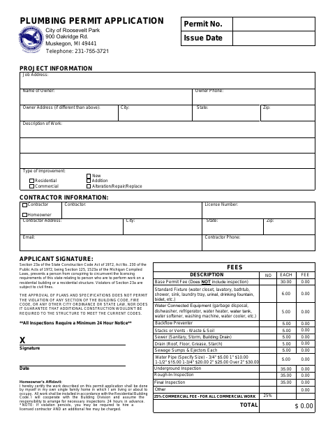 First page of the Plumbing Permit Application