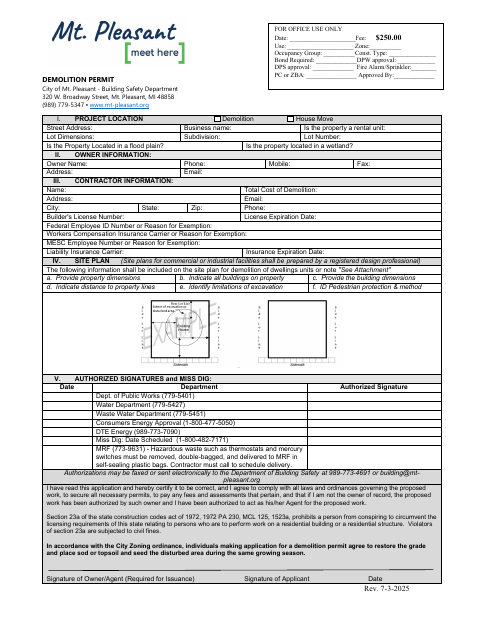 First page of the Demolition Permit Application