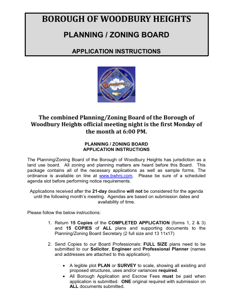 First page of the Planning/Zoning Board Application