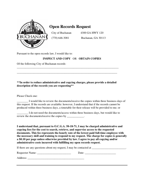First page of the Open Records Request
