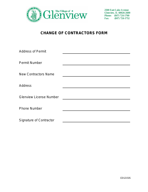 First page of the Change of Contractors Form