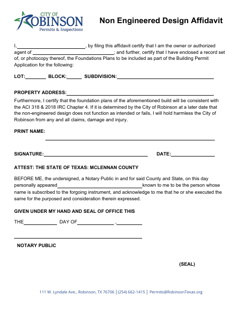 First page of the Non-Engineered Design Affidavit