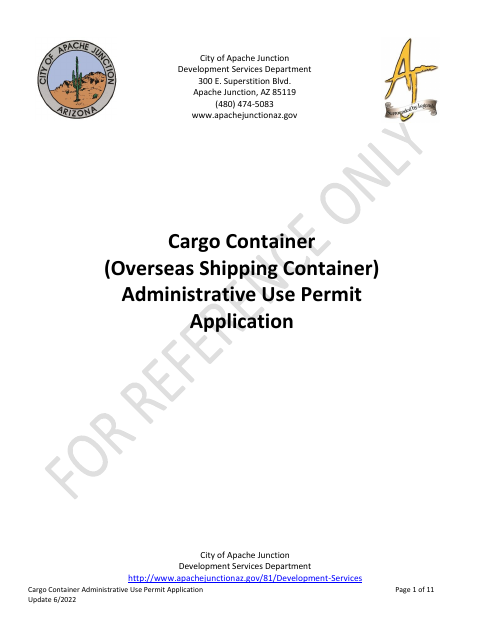 First page of the Cargo Container Administrative Use Permit Application