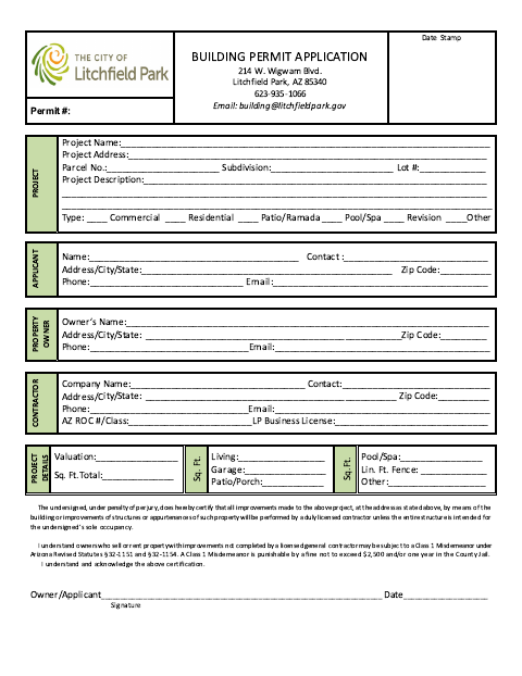 First page of the Building Permit Application