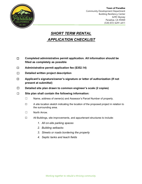 First page of the Application for Short Term Rental Permit