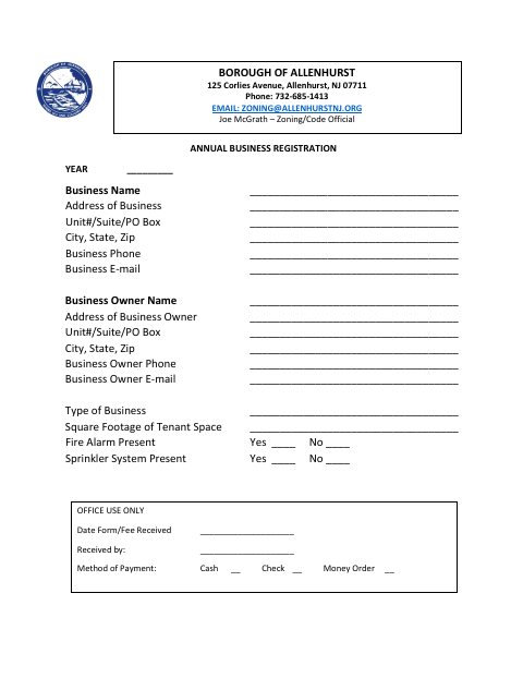 First page of the Annual Business Registration