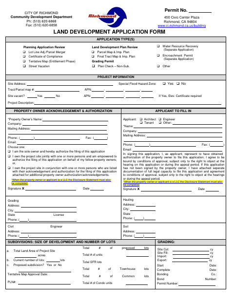 First page of the Land Development Application Form