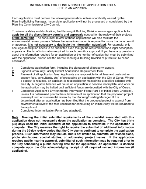 First page of the Site Plan Approval