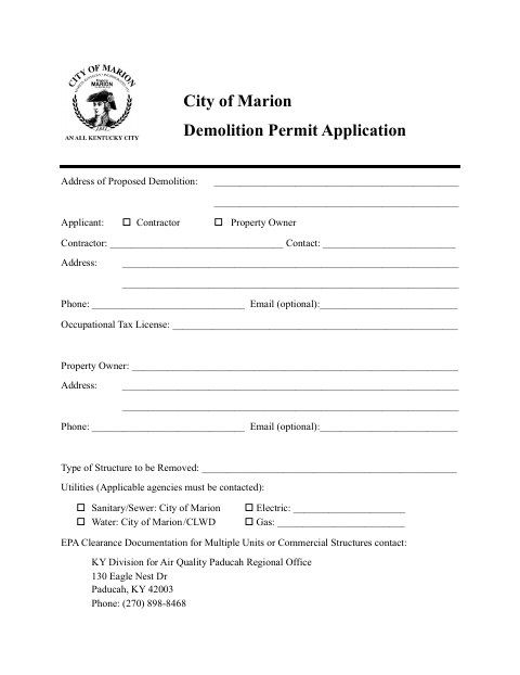 First page of the Demolition Permit Application