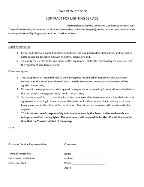 First page of the Contract for Lighting Service