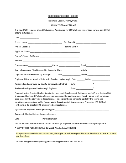 First page of the Land Disturbance Permit