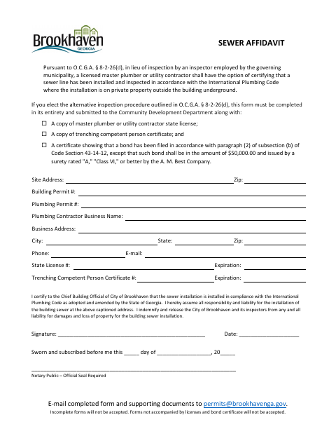 First page of the Sewer Affidavit