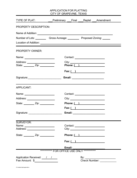 First page of the Application for Platting