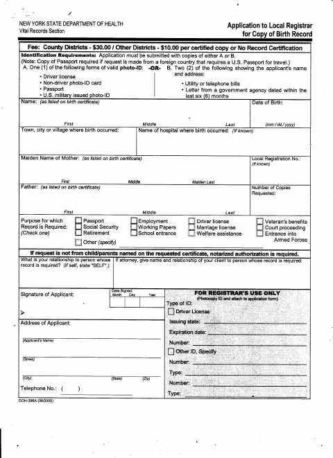 First page of the Copy of Birth Record