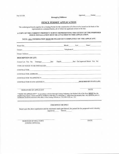 First page of the Fence Permit Application