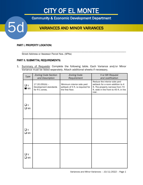 First page of the Variances and Minor Variances