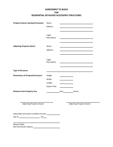 First page of the Agreement to Build for Residential Detached Accessory Structures