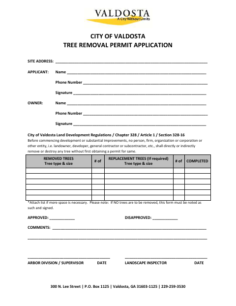 First page of the Tree Removal Permit Application