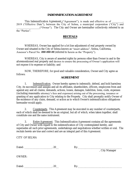First page of the Indemnification Agreement