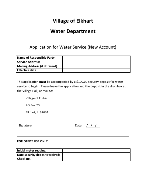First page of the Application for Water Service (New Account)