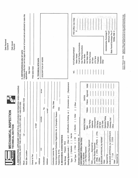 First page of the Mechanical Inspection Application