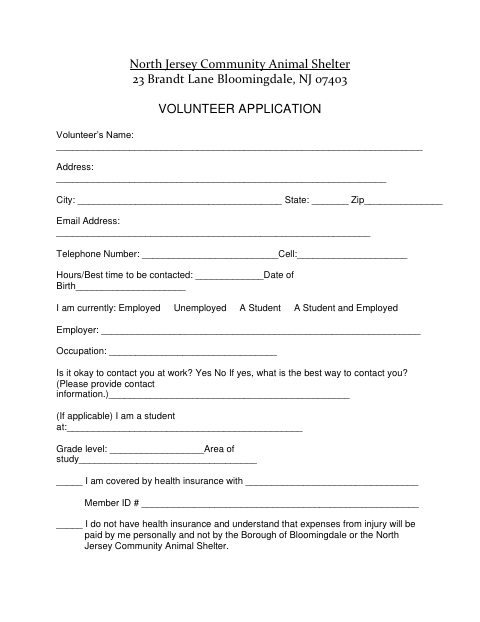 First page of the Volunteer Application