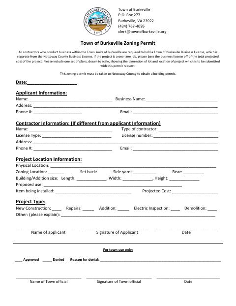 First page of the Zoning Permit