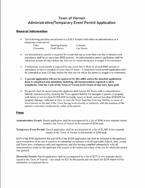 First page of the Temporary Event Permit Application