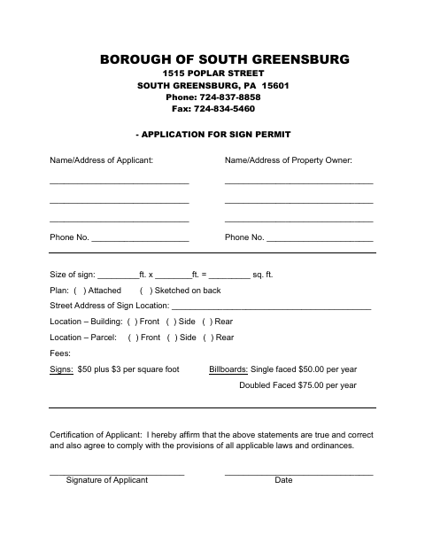 First page of the Sign Permit Application