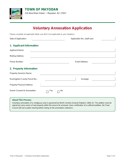 First page of the Voluntary Annexation Application