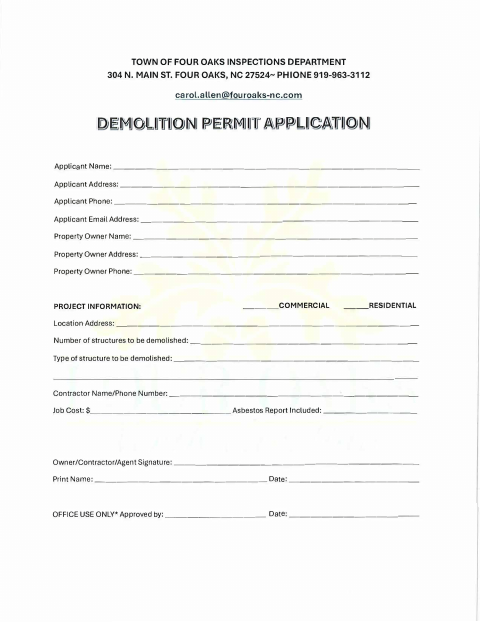 First page of the Demolition Permit Application