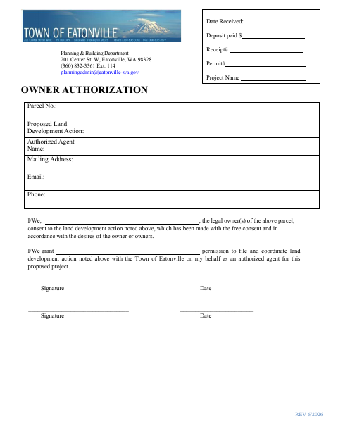 First page of the Owner Authorization