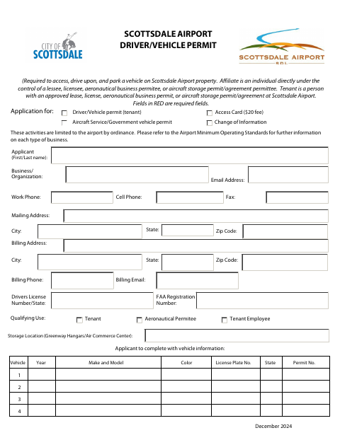 First page of the Airport Driver/Vehicle Permit