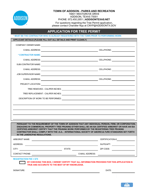 First page of the Application for Tree Permit