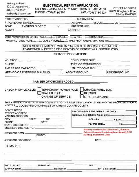 First page of the Electrical Permit Application