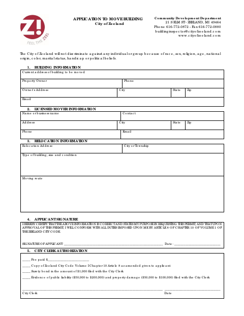 First page of the Application to Move a Building