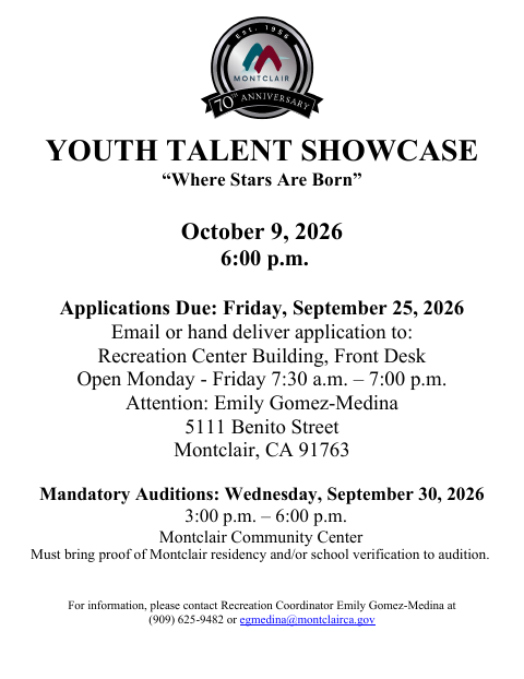 First page of the Youth Talent Showcase Application
