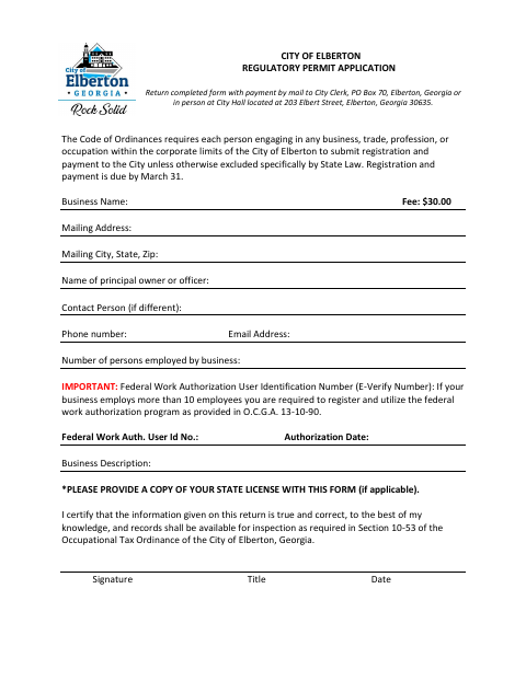 First page of the Regulatory Permit Application