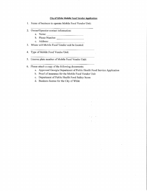First page of the Mobile Food Vendor Application