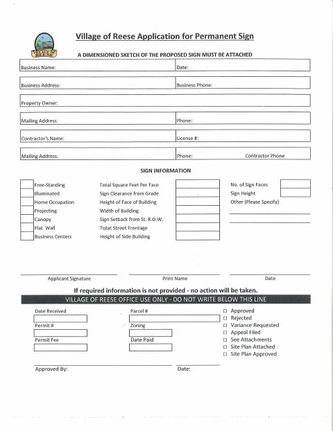 First page of the Permanent Sign Application