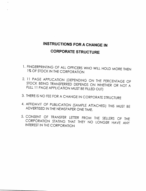 First page of the Change In Corporate Structure Of Liquor License