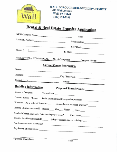 First page of the Rental & Real Estate Transfer Application